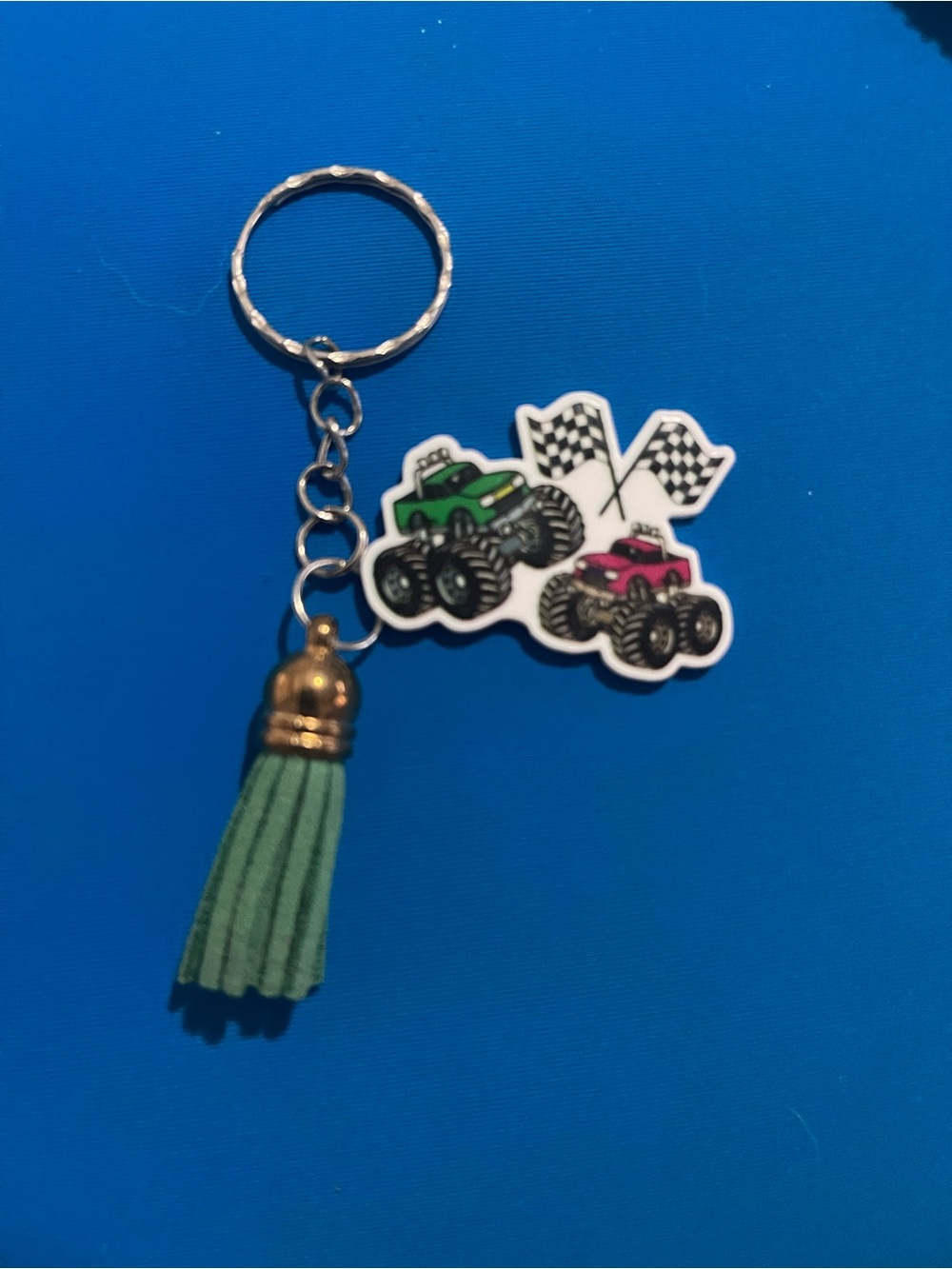 Green Tassel Monster Truck Keychain Key & Card Holder